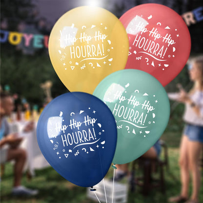 Lot de 8 Ballons Multicolores : "Hip Hip Hip Hourra !