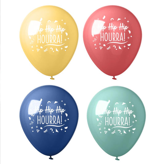 Lot de 8 Ballons Multicolores : "Hip Hip Hip Hourra !