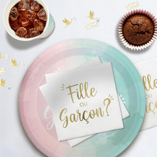 Pack de 10 Serviettes Gender Reveal - "Fille ou Garçon" en Doré