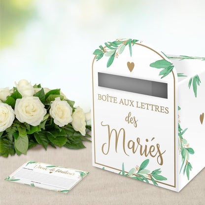 Urne de Mariage Boîte aux Lettres avec 50 Cartes de Vœux Personnalisables