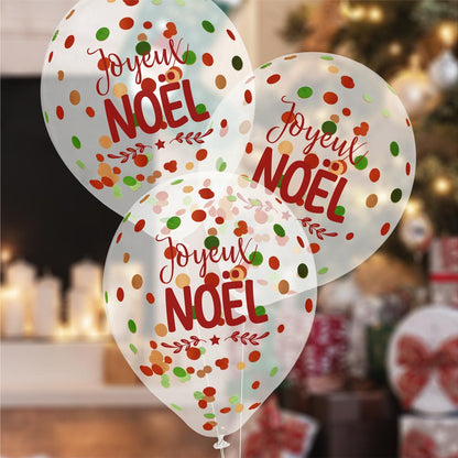 Sachet de 6 Ballons Transparents à Confettis - Joyeux Noël Rouge