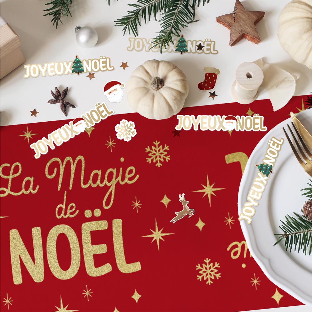 Chemin de Table Noël 4m – Rouge et Doré avec "La Magie de Noël"